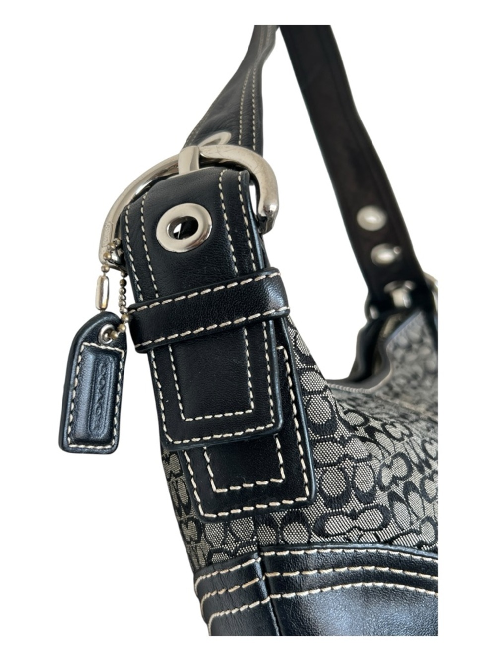 Vintage Coach Soho Signature Mini Hobo Bag - Y2K Black & Grey Demi Purse - Picture 4 of 12
